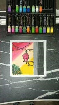 Magical sunset Lantern drawing easy oil pastel art tranding youtube shorts
