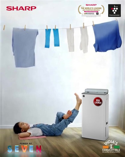 Say goodbye to damp laundry days!The all-new Sharp T30F Plasmacluster Dehumidifier with Laundry Mode dries your clothes in just 75 minutes — making indoor drying efficient, odor-free, and effortless, no matter the weather.Your laundry routine just got a serious upgrade. 💨👕#SHARP #SHARPIndiaAppliances | SHARP India Appliances