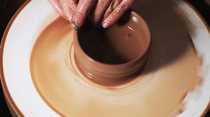 Hands Working Clay Potter's Wheel Potter Shapes Clay Product Pottery