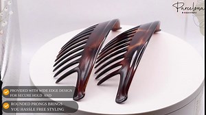 Parcelona French Banana Wide Edge Tortoise Shell Brown Extra Large 7” Celluloid 13 Teeth Set of 2 Side Hair Combs for Women and Girls