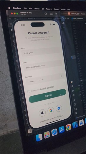 Sign Up UI In Flutter 👌🔥 | Furniture App UI | Part - 4 #shortsvideo #flutter #programming