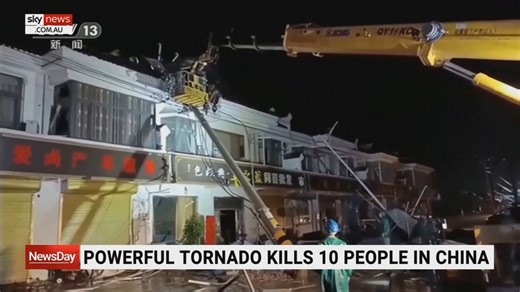 Video captures deadly tornado in eastern China, overturning cars and cutting power lines