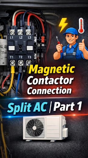 Magnetic Contactor Connection – Split AC | Part 1 #MagneticContactor #SplitAC #ACWiring #HVACTechnician #ElectricalWork