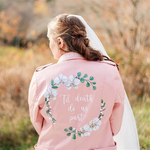 Pink Leather Jacket, Hand Painted Leather Jacket, Custom Mrs Jacket, Wedding Coat, Bride to Be, Future Mrs, Bride Gift for Her. - Etsy