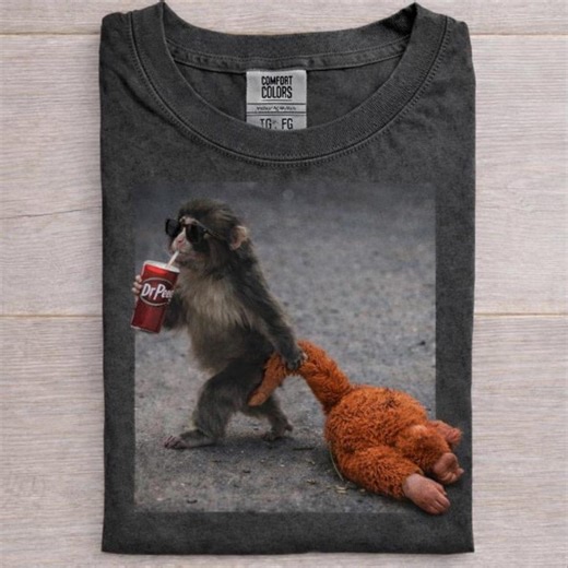 Monkey Punch Drinking Dr Pepper Tee, Monkey Punch Shirt, Viral Baby Monkey Graphic, Comfort Colors Shirt, Trendy Animal Gift - Etsy