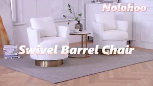 Swivel Barrel Chair, Upholstered Swivel Chair for Living Room, 360 Degree Boucle Swivel Chair, Modern Swivel Single Circle Club Sofa Chair for Bedroom, Hotel (Orange, Teddy)