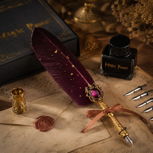 Custom Vintage Quill Pen Set With Name, Magic Gemstone Feather Pen With Ink, Anniversary Birthday Gift for Her Him - Etsy