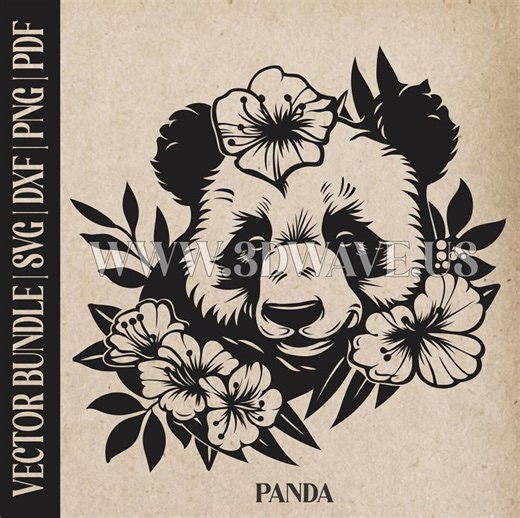 Panda With Flowers Vector Art: Lasercut Files for Cricut, Glowforge SVG | Digital Products - Etsy