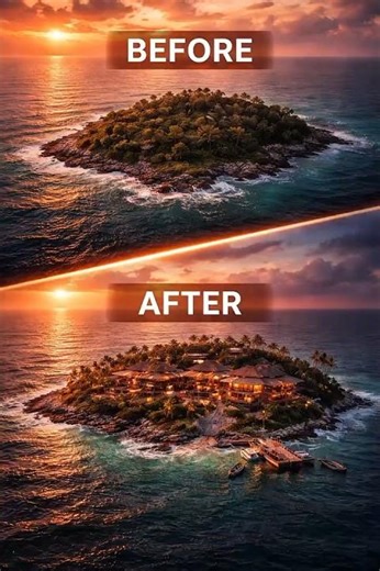 A deserted island transforms into a luxurious paradise 😱🌴#LuxuryResort #BeforeAfter #Construction