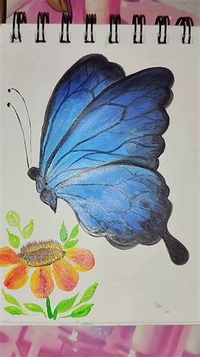 Beautiful Blue Butterfly Painting 🦋🌸 | Easy Art Tutorial | #Shorts​ #youtubeshorts #painting