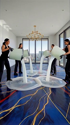 Bold Modern Art Style | Luxury Royal Blue & Gold Metallic Epoxy Floor