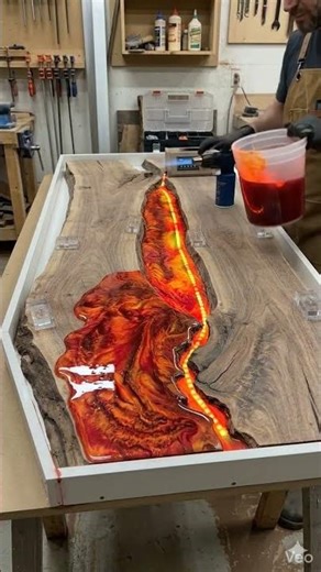 Making a Glowing Lava River Table with LED and Epoxy 🔥