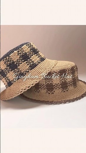 『コットンラフィアで編むギンガムチェックのバケットハット』#howto #かぎ針編み #summer #gingham #hat #checkered #帽子 #コットンラフィア