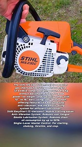 The Stihl MS 230 C (Comfort) is a popular gas chainsaw featuring a 40.2cc engine (2.0 kW/2.7 bhp), weighing around 4.6 kg without bar/chain, known for good power-to-weight, and typically comes with 12" to 16" bars, using .325" pitch chain, offering features like easy starting, anti-vibration, and the Ematic oiling system for efficient lubrication. Stihl EasyStart (C-Versions): Makes starting easier. Anti-Vibration System: Reduces user fatigue. Ematic Lubrication System: Reduces chain oil consump