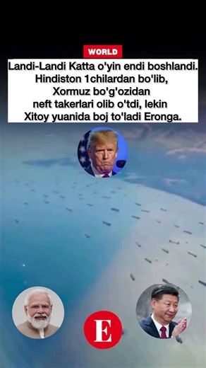 Hindiston Neft tankerlarini yuanda boj to'lab, olib o'tdi Xormuz bo'g'ozidan