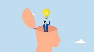 4k animation of man with eureka moment discover lightbulb idea in his head.