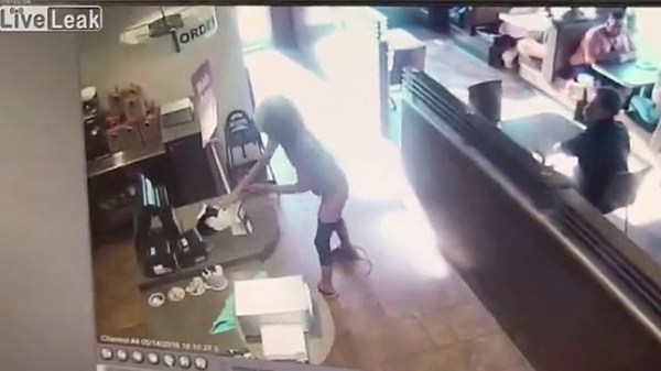 Disgusting moment woman throws her poop at restaurant worker