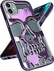 Lotadilo for iPhone 11 Case for Men, Women Cool Skull Skeleton Funny Gothic Hollow Cases for Boy Girls, Fashion Hollowed Designer Plated Shockproof Goth Cover for iPhone 11 Purple