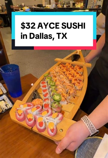 $32 ALL-YOU-CAN-EAT SUSHI HIBACHI IN DALLAS?!🍣 And it includes dessert?! They have a huge menu of sushi, nigiri and hibachi so I recommend going with a group and sharing a bunch! If you order enough, they even bring it out in a sushi boat..🤯 📍Takumi Sushi 14060 Dallas Pkwy #ayce #sushi #dallasfood #aycesushi #dallastx