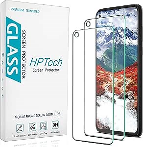 HPTech (2 Pack) Designed For Samsung Galaxy A21 Tempered Glass Screen Protector, Easy to Install, Anti Scratch, Bubble Free, Case Friendly