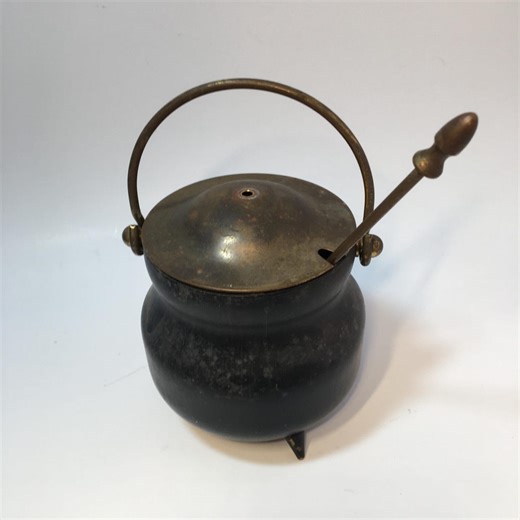 Vintage Cast Iron Fire Starter/smudge Pot With Brass Accents & Pumice Wand - Etsy