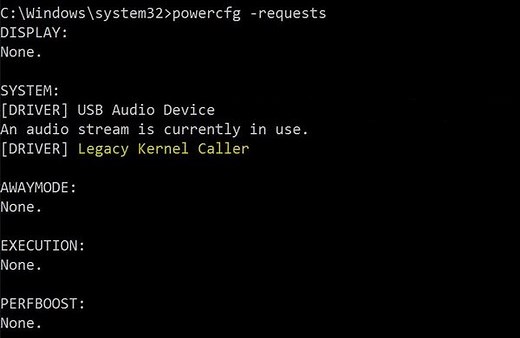 Windows won't go to Sleep, Legacy Kernel Caller, An audio stream is currently in use