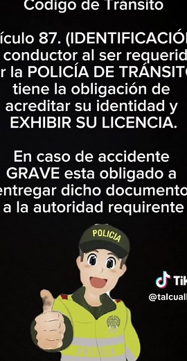 Código de Tránsito Artículo 87: Identificación del Conductor