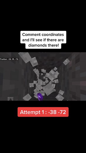 First video! Comment coordinates and I’ll look for diamonds there! #fyp #foryou #minecraft #mcdiamondhunt