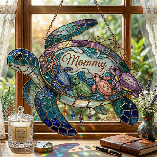 Personalized Acrylic Sea Turtle Suncatcher, Family Window Hanging Decor - Etsy