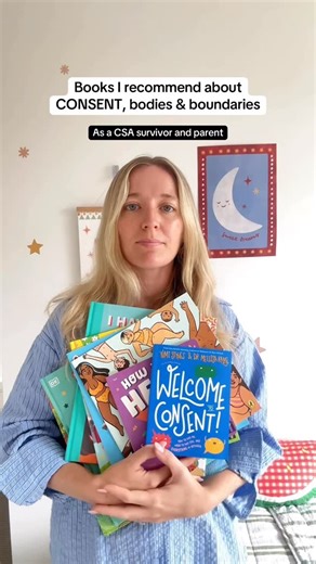 Lauren Sissons Studio on Instagram: "These are some of the books I read with my own two little ones 🤍💬 Comment “Books” and I’ll send the list of the books we have that support conversations about bodies, safety & consent. After years of counselling and guidance following my court trial 3 years ago, I am very intentional about how we talk about bodies, boundaries and consent at home. Choosing to curate and stock these books, and to make them available for other families, feels empowering as a C