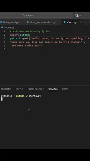 Python text-to-speech in 10 sec #pythontutorial #texttospeech #shorts