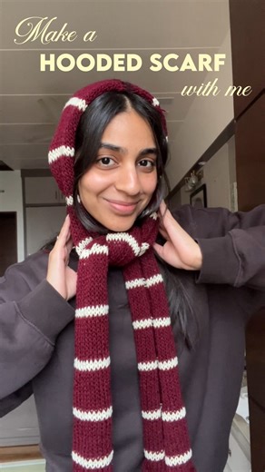 Shivika on Instagram: "Hooded scarf/Balabonnet using a Sentro machine🧶 Easy beginner friendly pattern/tutorial [ hooded scarf, balaclava, balabonnet, knit scarf, crochet scarf, striped pattern Pinterest inspired burgundy scarf, winter needs, winter fits, outfit inspo, tutorial, pattern YouTube ] #balabonnet #knitscarf #crochetscarf #hoodedscarf #beginnerfriendly"