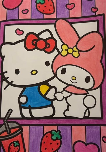 Colored a page from my Hello Kitty And Friends coloring book!! Do yall want a vid on everything I have one by one?? #hellokitty #coloringbook #mymelody #fyp