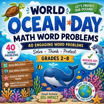 World Ocean Day Math Word Problems | Grades 2–8 Problem Solving Worksheets