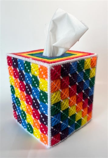 Vintage Rainbow Tissue Box Cover Handmade Plastic Canvas Needlepoint - Etsy