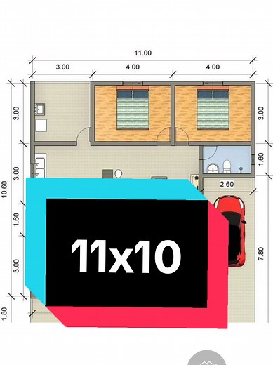 Planta Baixa Humanizada 11x10 com 3 Dormitórios