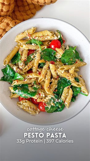 🍝 Cottage Cheese Pesto Pasta This cottage cheese pesto pasta is what happens when creamy comfort food meets high-protein goals 🌿✨ Blended cottage cheese creates the silkiest, most luscious pesto-style sauce that coats every bite of pasta without feeling heavy. It’s quick, easy, packed with protein, and perfect for a weeknight dinner or simple meal prep. Comment “RECIPE” for the full recipe ingredients containing unit conversions and easy to follow instructions sent straight to you. Or find it 