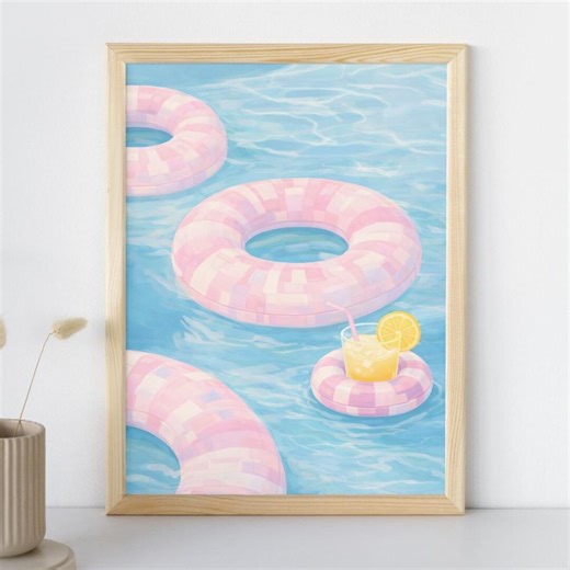 Pink Pool Float Print | Cute Summer Pool Wall Art | Trendy Girl Apartment/dorm Decor | Preppy Poolside Aesthetic | College Gift Idea - Etsy