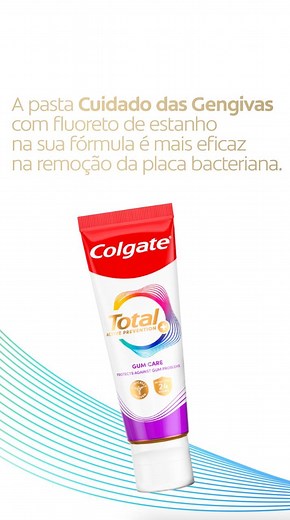Já experimentou o sistema completo da renovada Colgate Total? Com a pasta Cuidado das Gengivas, a escova Foaming Clean e o elixir Colgate Total, garanta 15x mais proteção contra a principal causa dos problemas de saúde oral.* #ColgateTotal #PrevencaoAtiva #OralHealthMatters *Redução de placa bacteriana vs. dentífrico com flúor sem ação antibacteriana após 3 meses de uso contínuo | Colgate Portugal