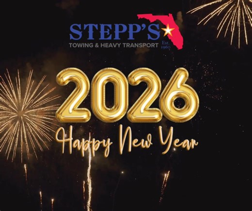🎊🎇Happy New Year!🎇🎊 As we welcome 2026, #TeamSTEPPS remains committed to the community we have the privilege to serve.❤️🤍💙 Wishing our customers, our community partners, and our amazing staff a healthy, safe, and prosperous 2026.🎊 | Stepp's Towing and Heavy Transport