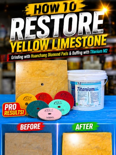 HOW TO RESTORE YELLOW LIMESTONE | STONEX PROGRESS & DEVELOPMENT Can dull Yellow Limestone shine like new again? ✨ Watch the complete restoration process as professional stone restoration specialists bring back the natural beauty of Yellow Limestone using Huanchang Diamond Pads for grinding and Titanium M2 for the final buffing process. In this video you'll learn: ✔ Professional grinding technique ✔ How to remove scratches and dull surfaces ✔ How to restore the natural shine of limestone ✔ Profes