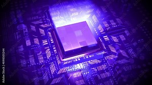 Computer processor and blinking lines - 3D 4k animation (3840 x 2160 px)