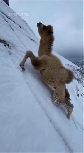 Camel Climbs Snowy Mountain Then Epic Slide Fail 😱🐪❄️ 駱駝爬雪山快到頂突然跣腳大滑落 😱🐪❄️