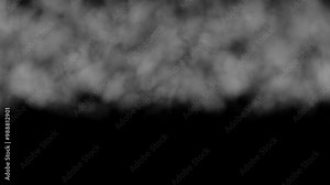 Fog Animation On Black Bg. Thick Smoke Flying Animation. Mist And Smoke 2d Animation Effects For Projects Or Videos. White Fog Animation On Black Background.