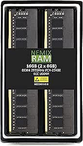 NEMIX RAM 16GB (2X8GB) DDR4 2933MHZ PC4-23400 1Rx8 1.2V CL21 288-PIN ECC UDIMM Unbuffered Memory KIT