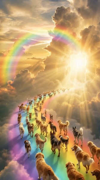 🌈🐾 Every dog knows the way home. And the bridge is always waiting. ❤️ #RainbowBridge #DreamDogsAI