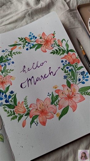 Hello March 🌸 Watercolor Floral Wreath Painting | Easy Spring Art #shorts #shortsfeed