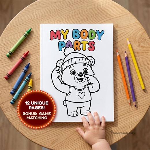 Body Parts Coloring Pages for Toddlers, Milyn the Bear Printable, Human Body Worksheet, Preschool Tracing, Kindergarten Digital Download - Etsy