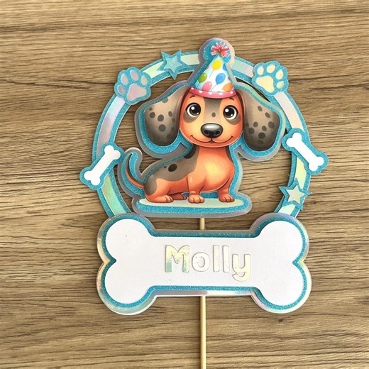 Personalised Dachshund Cake Topper, Large Handmade Round Birthday Decoration With Sausage Dog, Glitter Pet Lover Party Supplies - Etsy