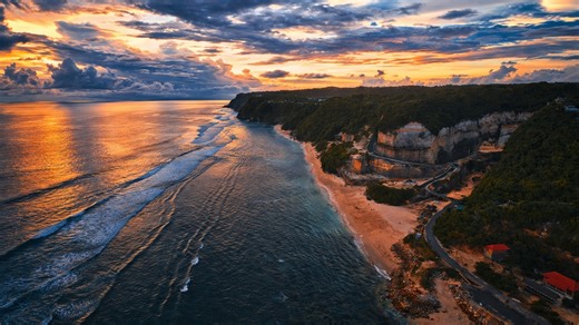 Cliffside paradise bathed in warm sunset light